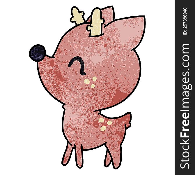 textured cartoon illustration of  kawaii cute deer. textured cartoon illustration of  kawaii cute deer