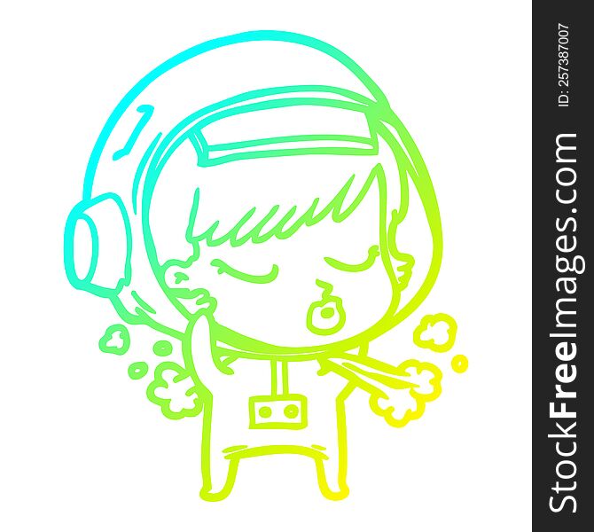 cold gradient line drawing of a cartoon pretty astronaut girl taking off space helmet