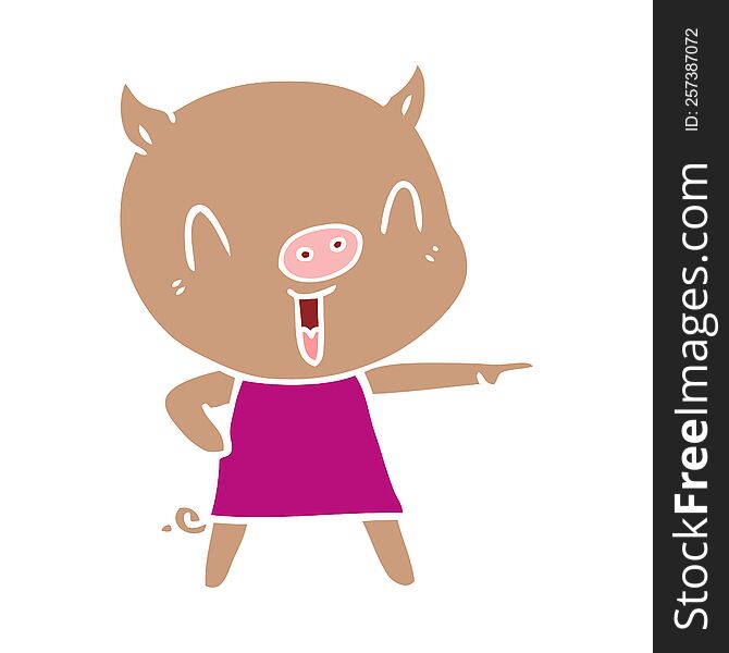 Happy Flat Color Style Cartoon Pig In Dress