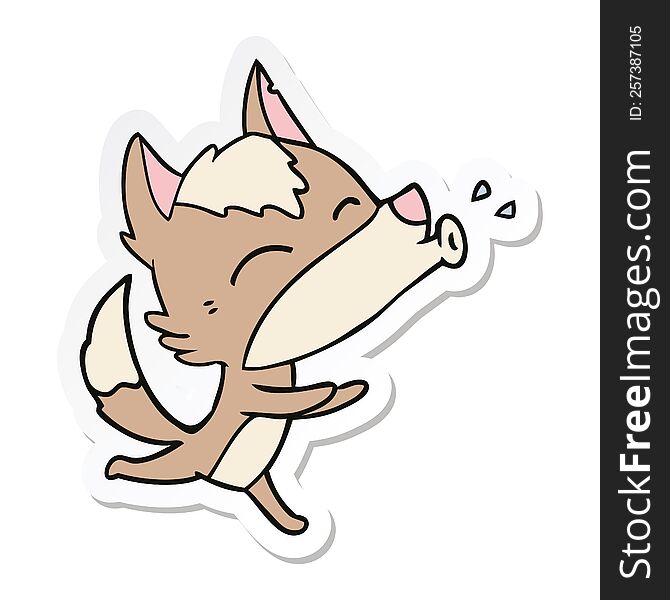 sticker of a howling wolf cartoon