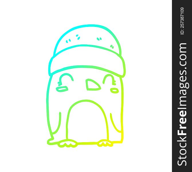 cold gradient line drawing of a cute cartoon penguin