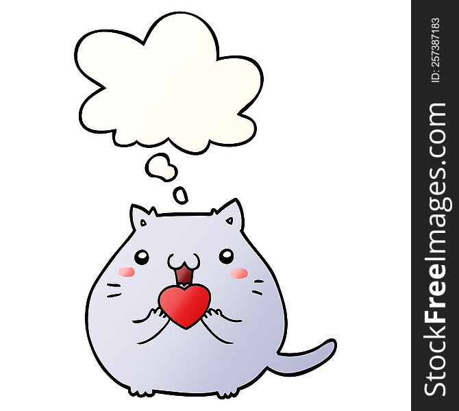 Cute Cartoon Cat In Love And Thought Bubble In Smooth Gradient Style