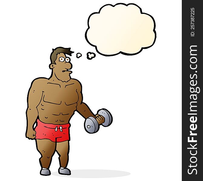 Cartoon Man Lifting Weights With Thought Bubble