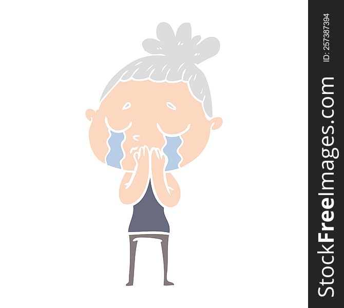 Flat Color Style Cartoon Crying Woman
