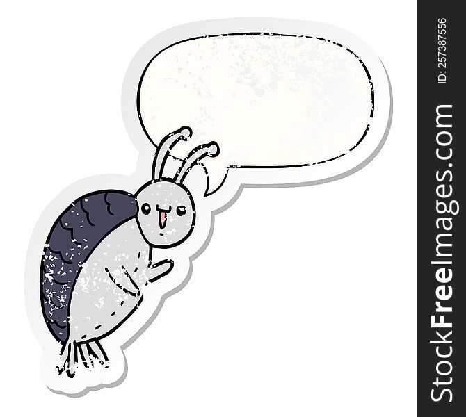 Cartoon Beetle And Speech Bubble Distressed Sticker