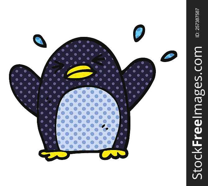 Comic Book Style Cartoon Flapping Penguin