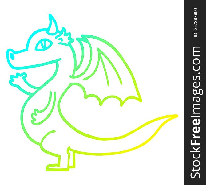 cold gradient line drawing of a cute cartoon dragon