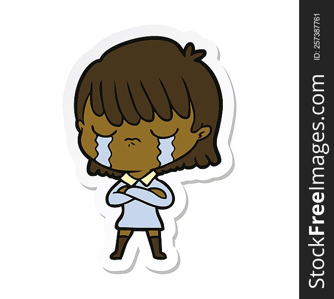 sticker of a cartoon woman crying