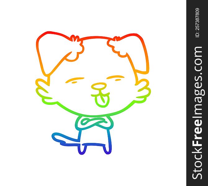 Rainbow Gradient Line Drawing Cartoon Dog Sticking Out Tongue