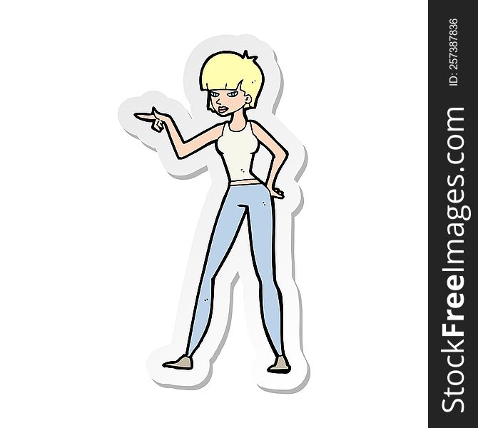 Sticker Of A Cartoon Woman Pointing