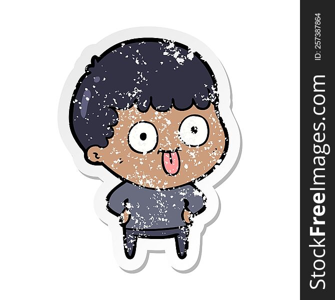 distressed sticker of a cartoon dumb kid