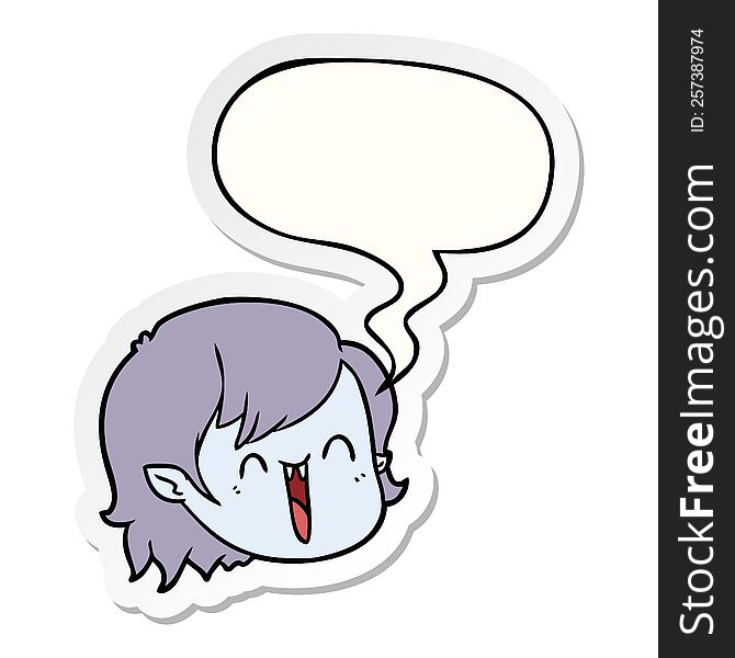 Cartoon Vampire Girl Face And Speech Bubble Sticker