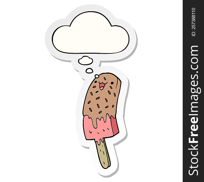Cute Cartoon Happy Ice Lolly And Thought Bubble As A Printed Sticker