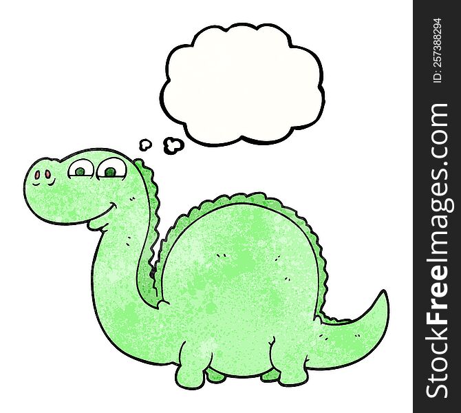 freehand drawn thought bubble textured cartoon dinosaur
