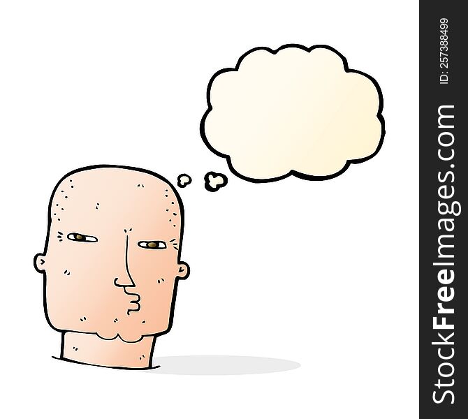 cartoon bald tough guy with thought bubble