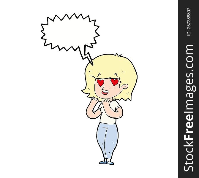 Cartoon Woman In Love With Speech Bubble