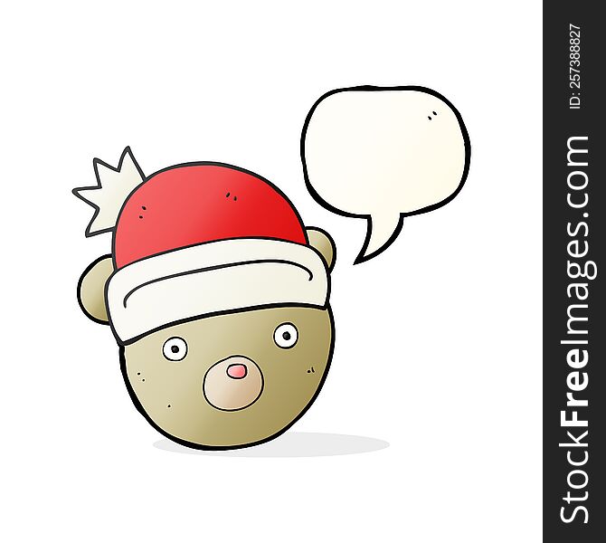 Speech Bubble Cartoon Teddy Bear Wearing Christmas Hat