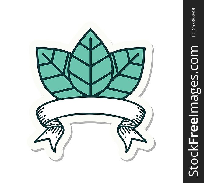 Tattoo Sticker With Banner Of A Leaf