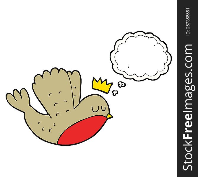Thought Bubble Cartoon Flying Christmas Robin With Crown