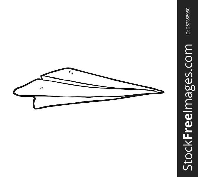 freehand drawn black and white cartoon paper airplane