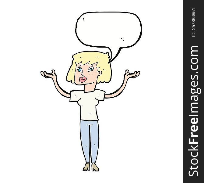 Cartoon Woman Holding Up Hands With Speech Bubble