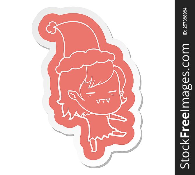 Cartoon  Sticker Of A Undead Vampire Girl Wearing Santa Hat