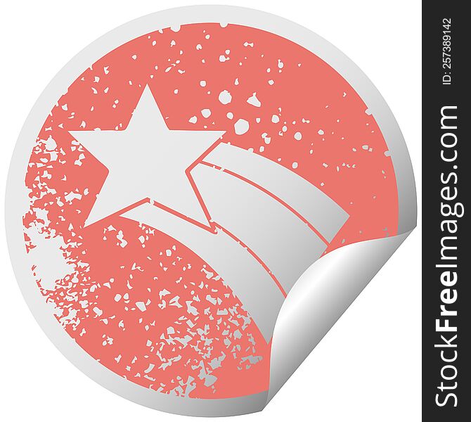 Distressed Circular Peeling Sticker Symbol Shooting Rainbow Star