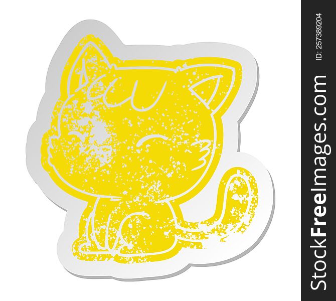 Distressed Old Sticker Of Cute Kawaii Cat