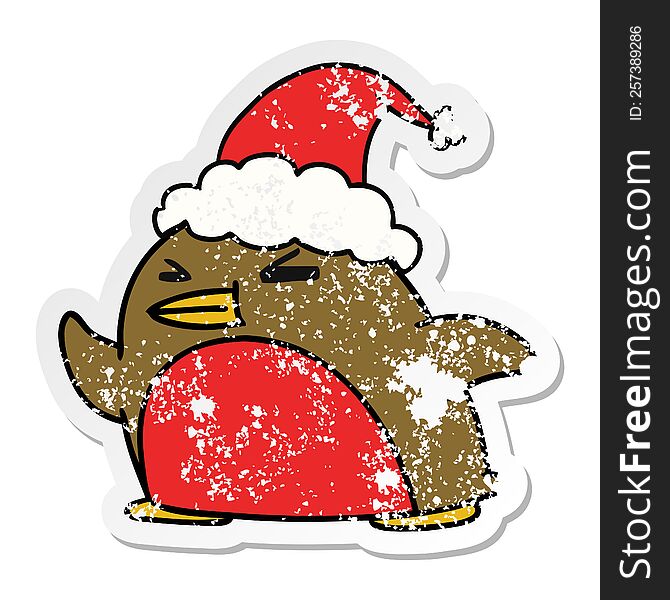 Christmas Distressed Sticker Cartoon Of Kawaii Robin