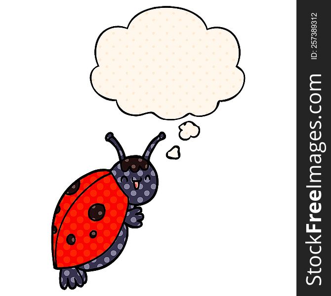 cute cartoon ladybug with thought bubble in comic book style