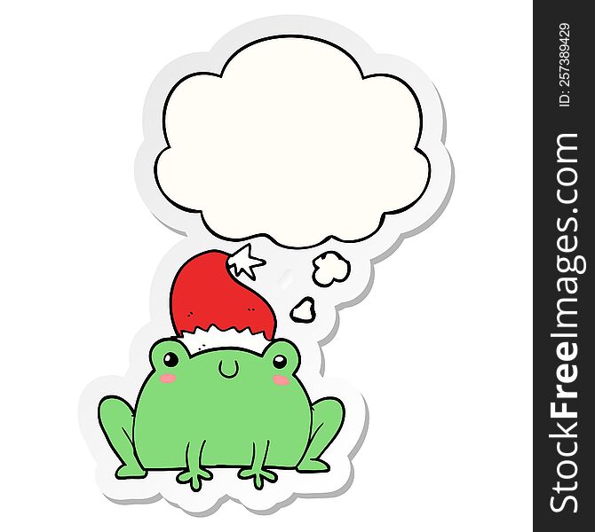 Cute Cartoon Christmas Frog And Thought Bubble As A Printed Sticker