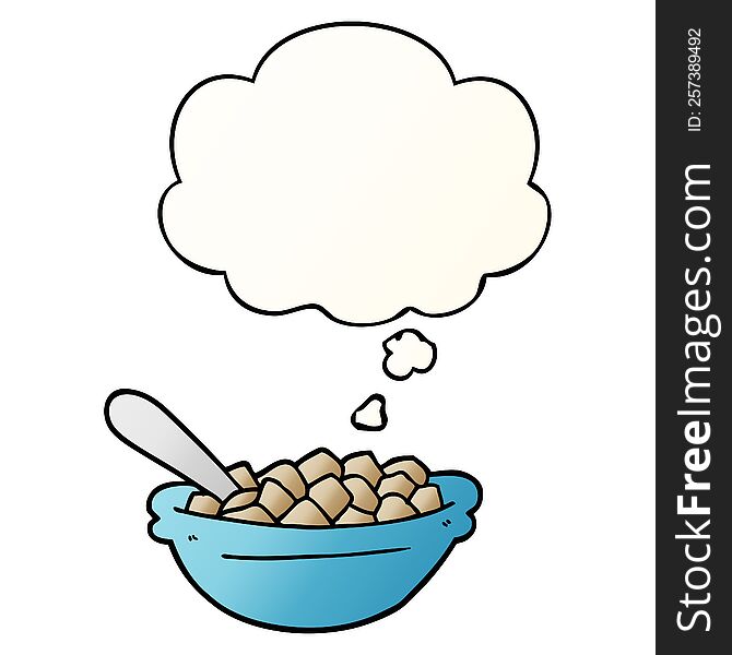 Cartoon Cereal Bowl And Thought Bubble In Smooth Gradient Style