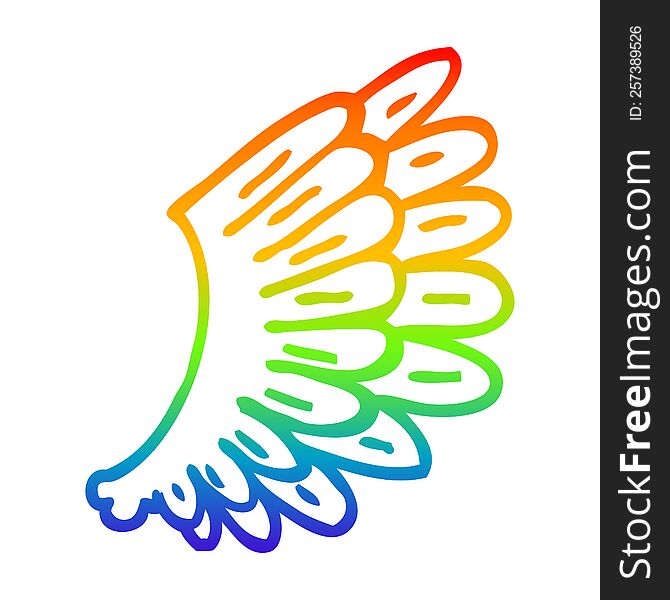 rainbow gradient line drawing of a cartoon angel wings