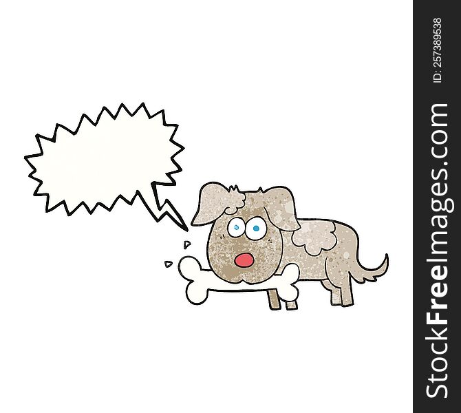 freehand speech bubble textured cartoon dog with bone