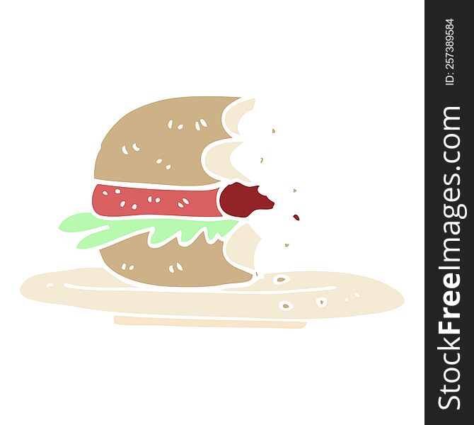 Flat Color Illustration Cartoon Half Eaten Burger