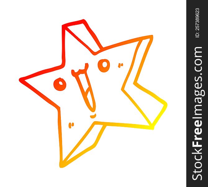 warm gradient line drawing of a cartoon happy star