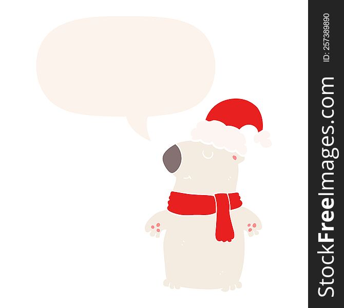 cute cartoon christmas bear with speech bubble in retro style