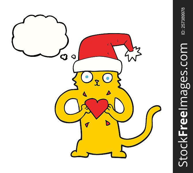 freehand drawn thought bubble cartoon cat loving christmas