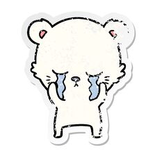 Distressed Sticker Of A Crying Cartoon Polarbear Stock Images