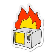 Sticker Of A Cartoon Microwave On Fire Stock Photography Sticker Of A Cartoon Microwave On Fire Stock Photography