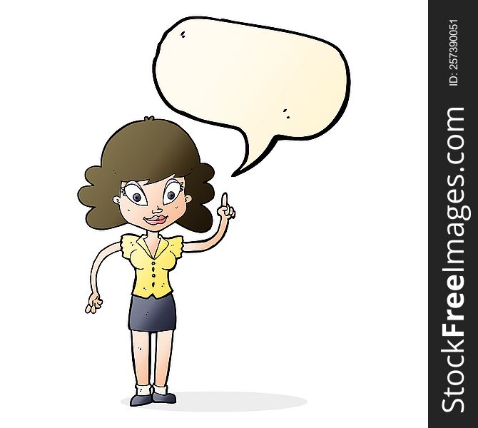 Cartoon Happy Woman With Idea With Speech Bubble