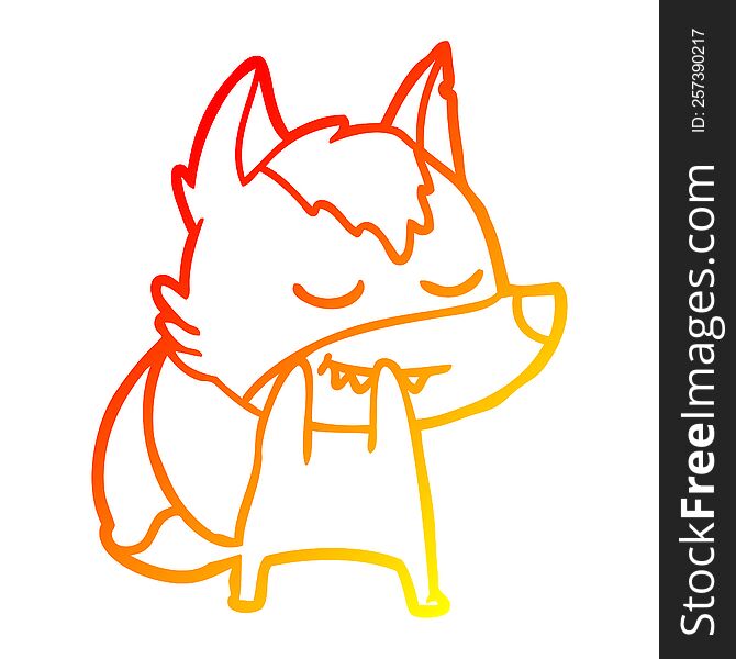 Warm Gradient Line Drawing Laughing Cartoon Wolf
