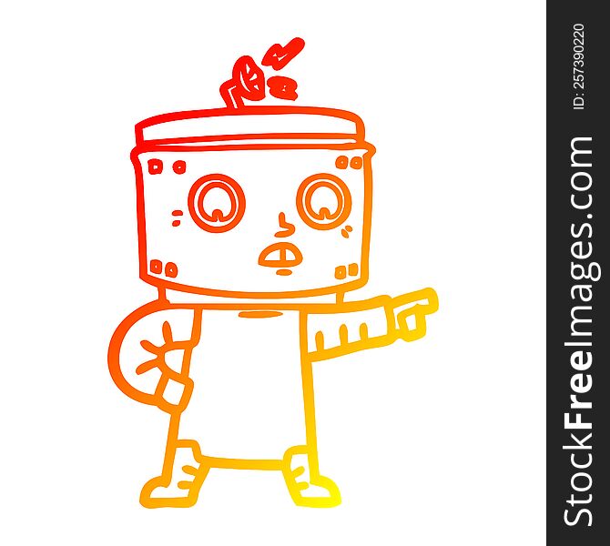 Warm Gradient Line Drawing Cartoon Robot Pointing