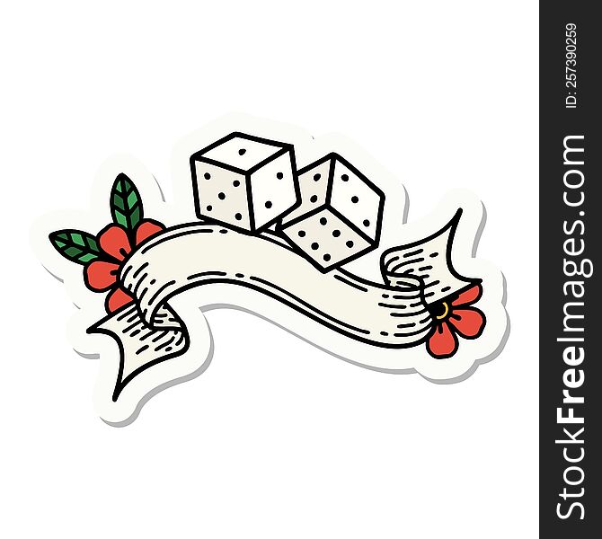 tattoo sticker with banner of lucky dice