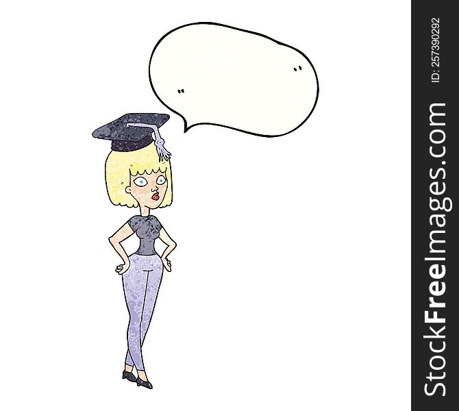Speech Bubble Textured Cartoon Woman With Graduation Cap