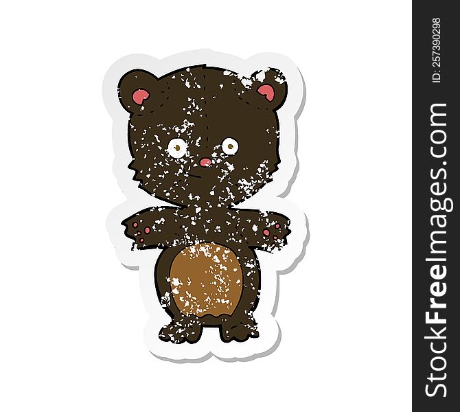 Retro Distressed Sticker Of A Cartoon Happy Black Bear