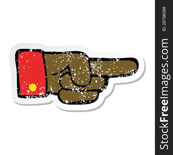 distressed sticker of a cartoon pointing hand