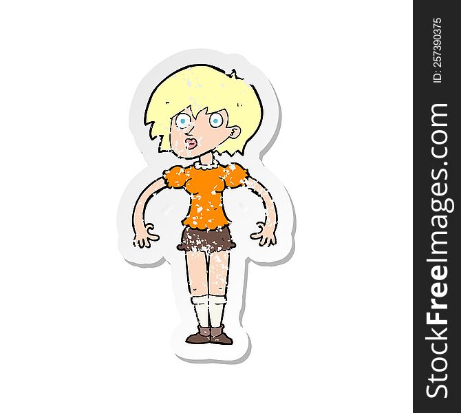 retro distressed sticker of a cartoon suprised woman