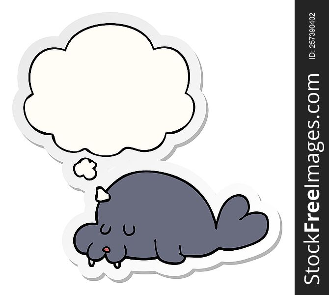 Cartoon Walrus And Thought Bubble As A Printed Sticker