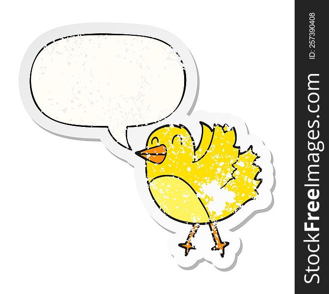 Cartoon Bird And Speech Bubble Distressed Sticker